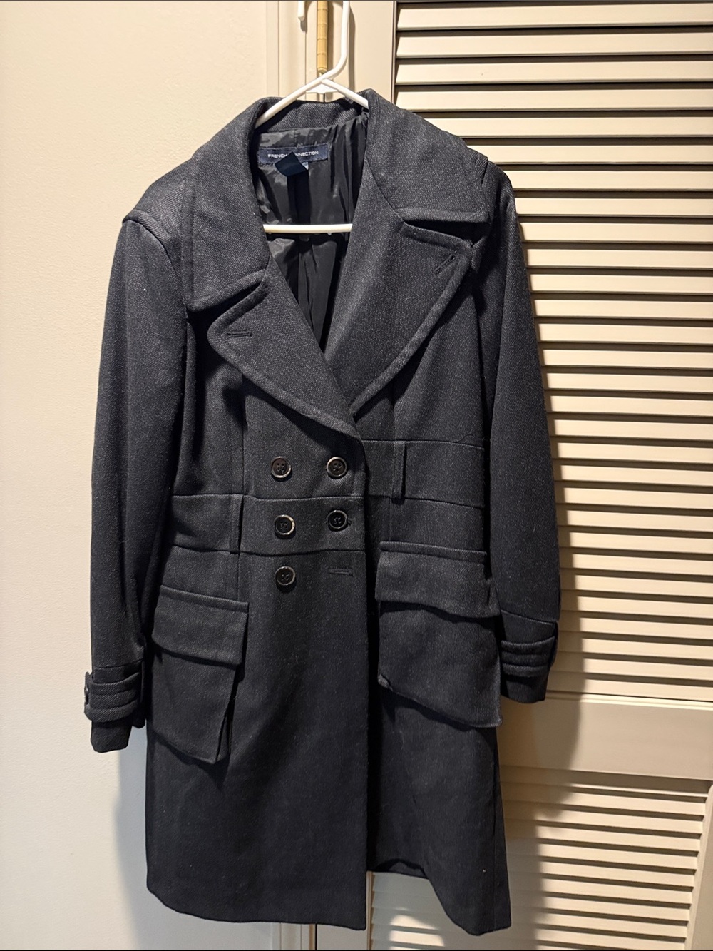 Men's Double-Breasted Wool Blend Coat - Black